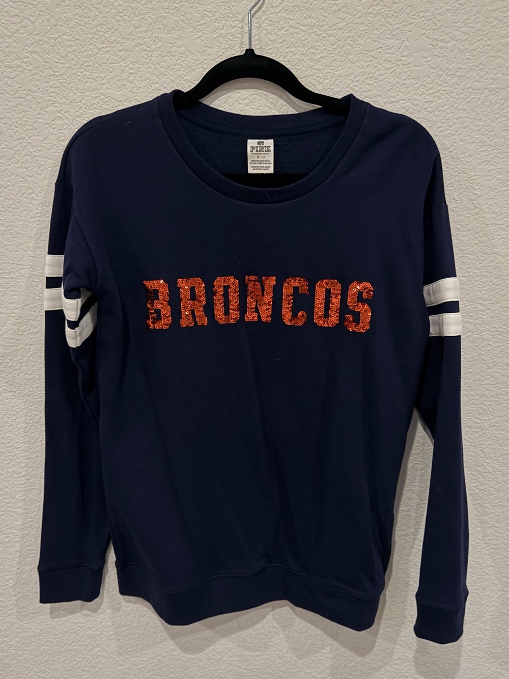 Broncos Navy Sequin Logo Crewneck Sweatshirt - Women